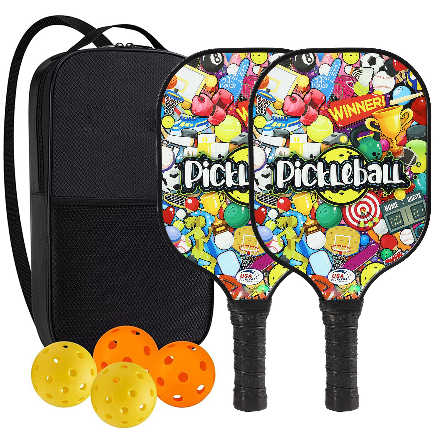 High-Performance Fiberglass Pickleball Paddle for Competitive Outdoors Games 2 Paddle & 4 ball & 1 bag 9955