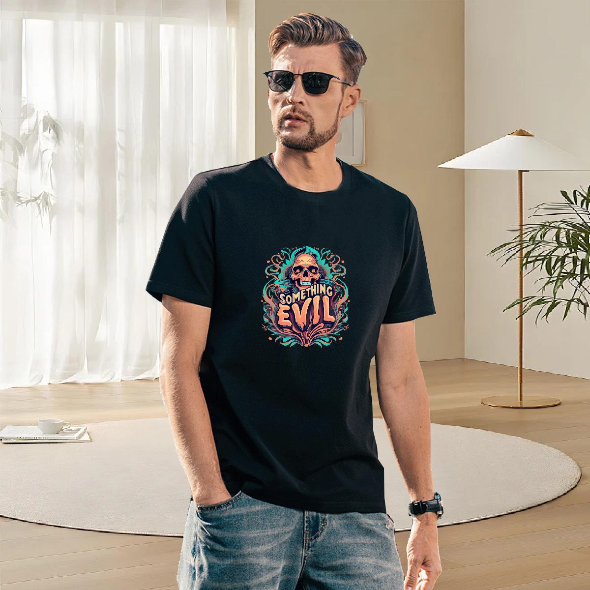 Loose Man T Shirts 230g Cotton skull Outdoor Custom Print Oversized Breathable Short Sleeve Tshirts DIY Tops