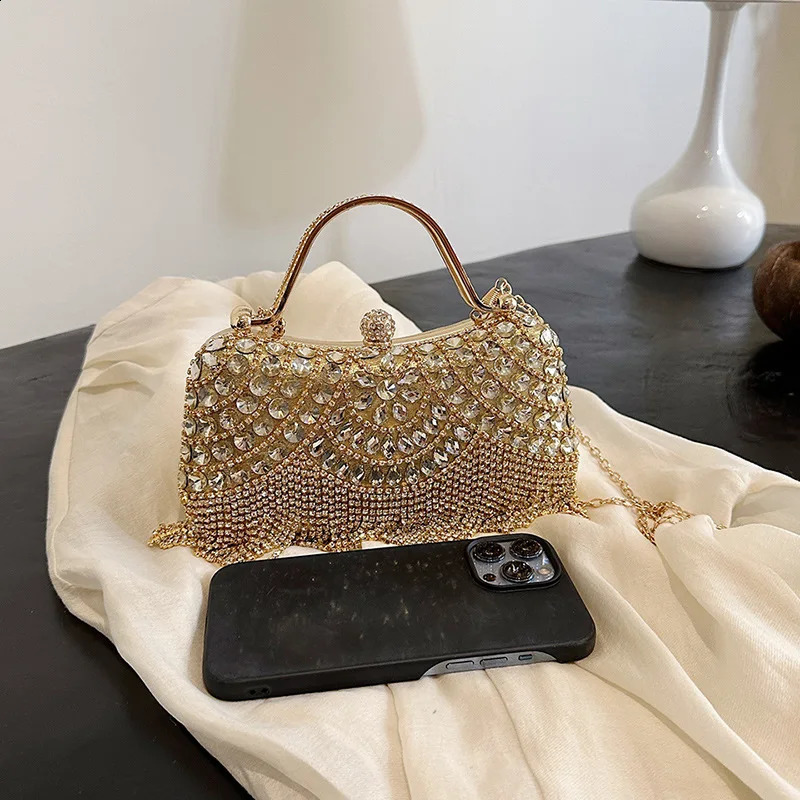 y Womens Banquet Handbag Diamond Stud Tassel Evening Bag Wedding Wallet Dress Beaded Party Clutch 240823