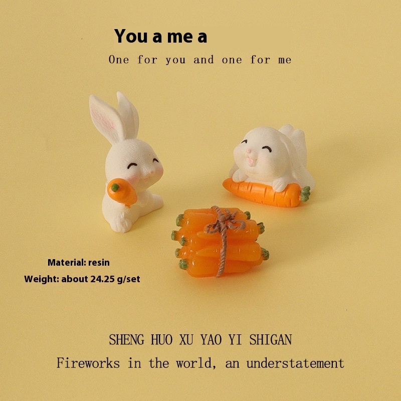 Charming Small White Bunny Holding a Carrot - Handcrafted Resin Craft for Your Desk