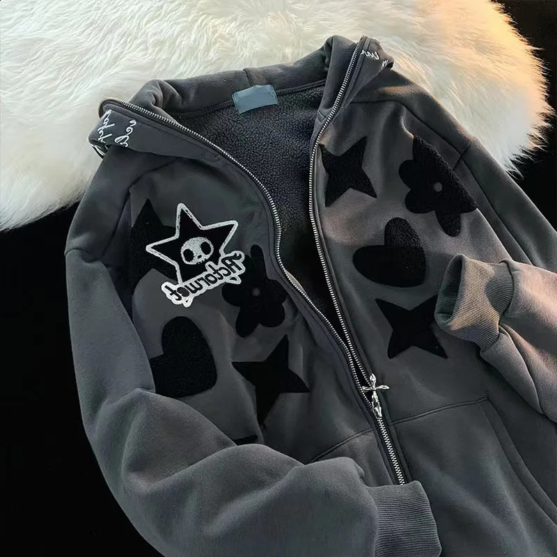 Oversized Y2k Hoodies Men Streetwear Stars Gothic Jackets Zip Up Women Sweatshirt Unisex Kakazzy Hoddies 240823