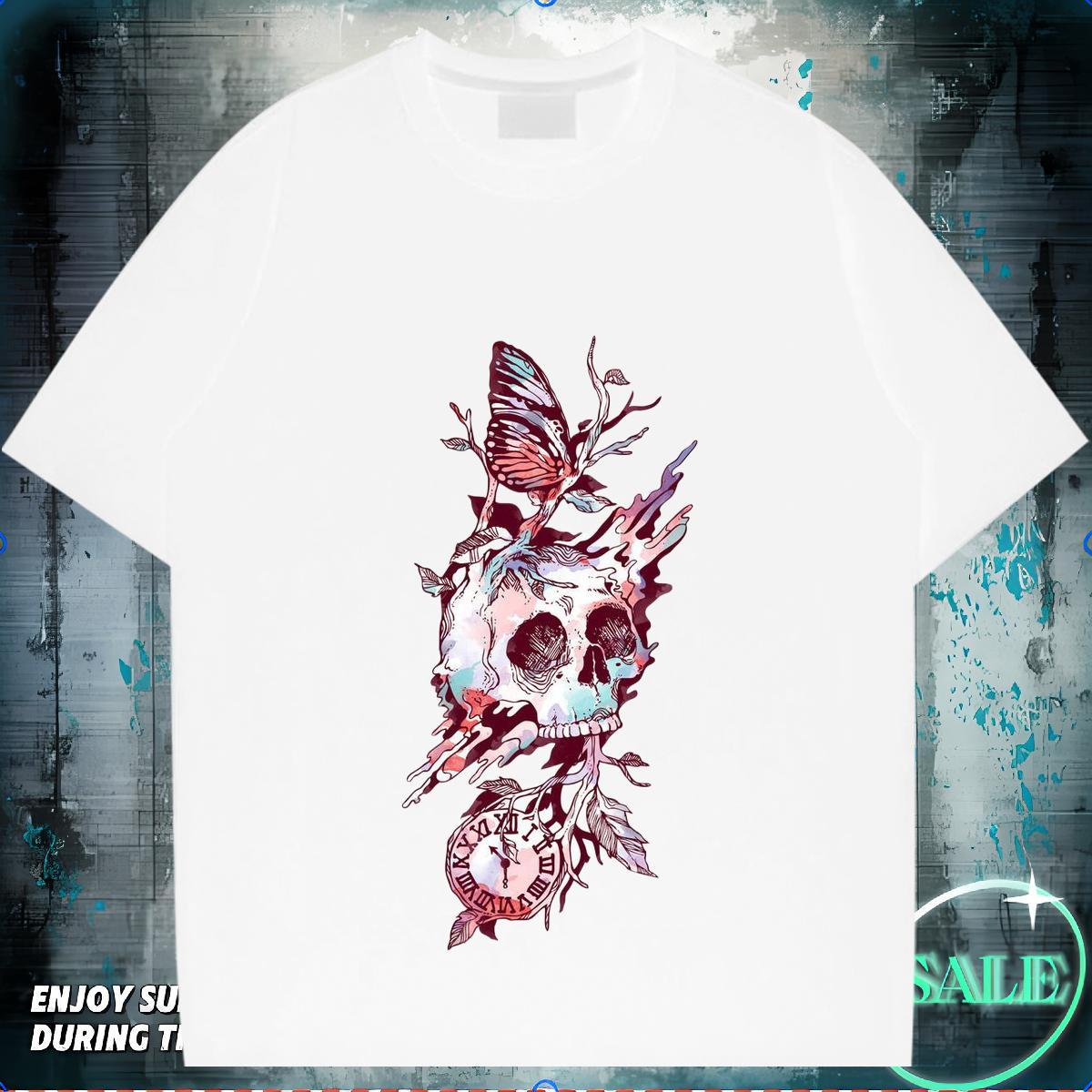 High Quality Mens T Shirts 230g 100% Cotton skull Casual Plus Size Custom Breathable Men Tees Fashion Casual Tshirts
