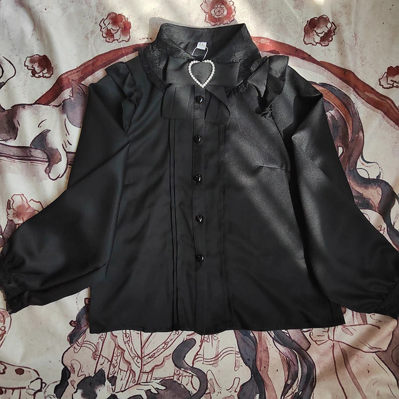 Kawaii womens shirt Lolita Y2K cute Japanese style shirt elegant long sleeved sweet top casual office womens aesthetic shirt 240823