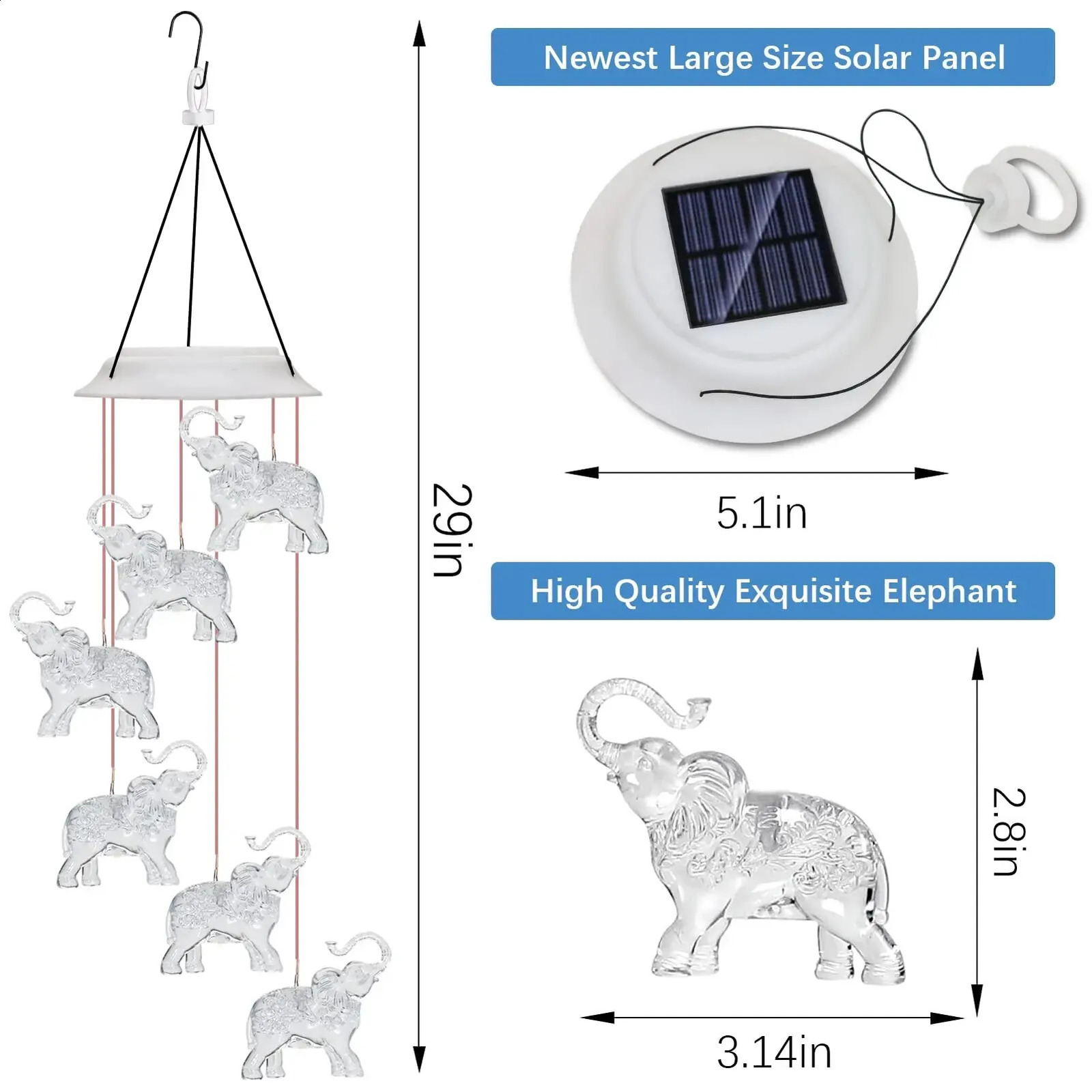 Outdoor Solar Waterproof LED Elephant Wind Chimes Home Gifts for Decorating Gardens Courtyards and Lawns 240822
