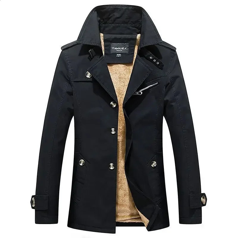 Autumn and Winter Mens Windbreaker Plush Mens Coat British Windbreaker Mens 240822