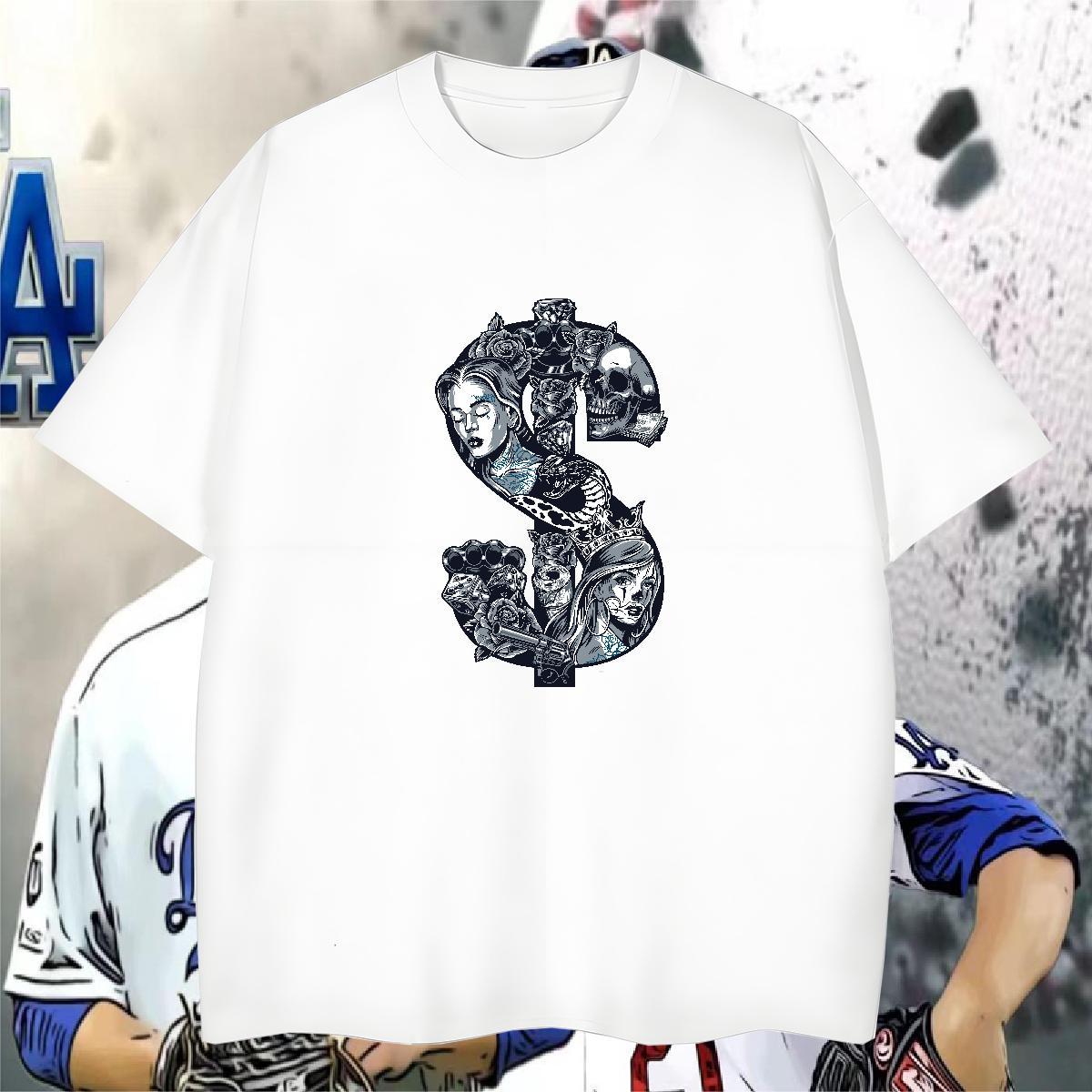 Unisex T-Shirts 230g Cotton skull Street White Plus Size Breathable Short Sleeve Men Tees Fashion Design Tshirts