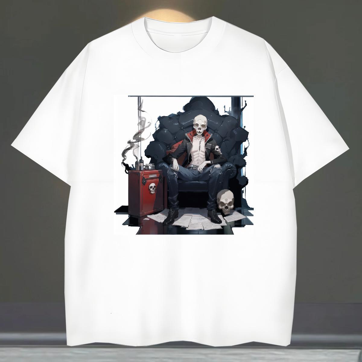 Wholesale T-Shirts 230g 100% Cotton skull Hip Hop Street Black White Breathable Crew Neck Tshirt for Man Woman 2024 Tops Tees