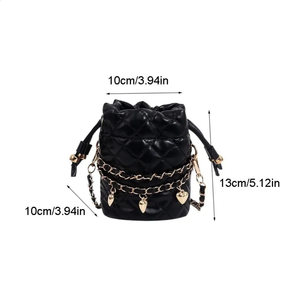 Love Heart PU Leather Chain Lipstick gge Bucket Crossbody Phone Storage Single Shoulder Bag 240823