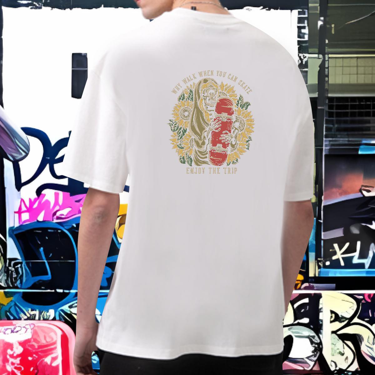 Free Shipping Men T Shirts 230g 100% Cotton skull Daily Outfit Black White Breathable Crew Neck Men Clothes T-Shirt Classic Casual Clothings