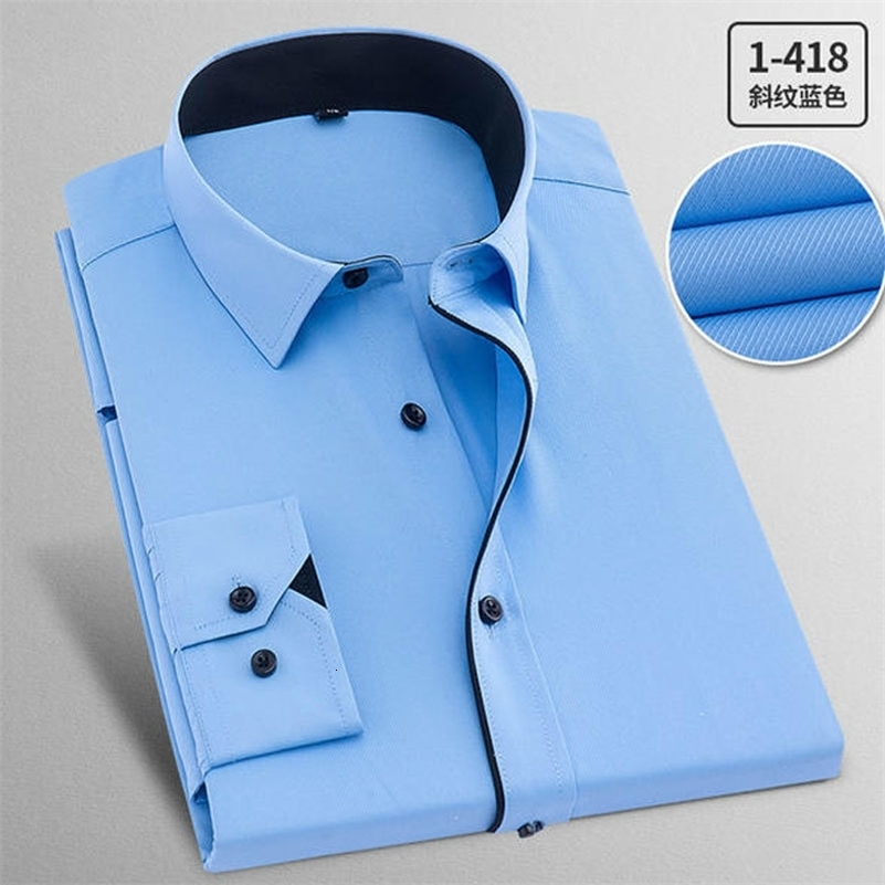 7XL 8XL Mens shirt Long sleeve cotton Spring Summer business High quality casual fashion plaid solid color no-iron plus size 240822
