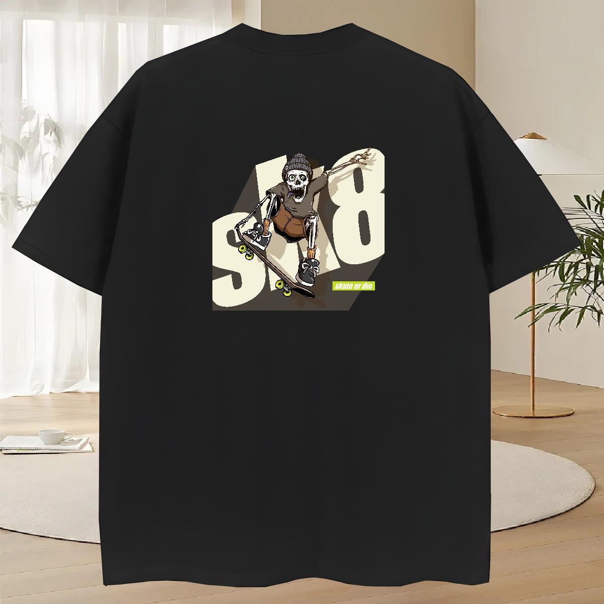 Soft Men T Shirts 230g 100% Cotton skull Casual Beach Anime O Neck Short Sleeves Tshirts Fashion Casual Wear