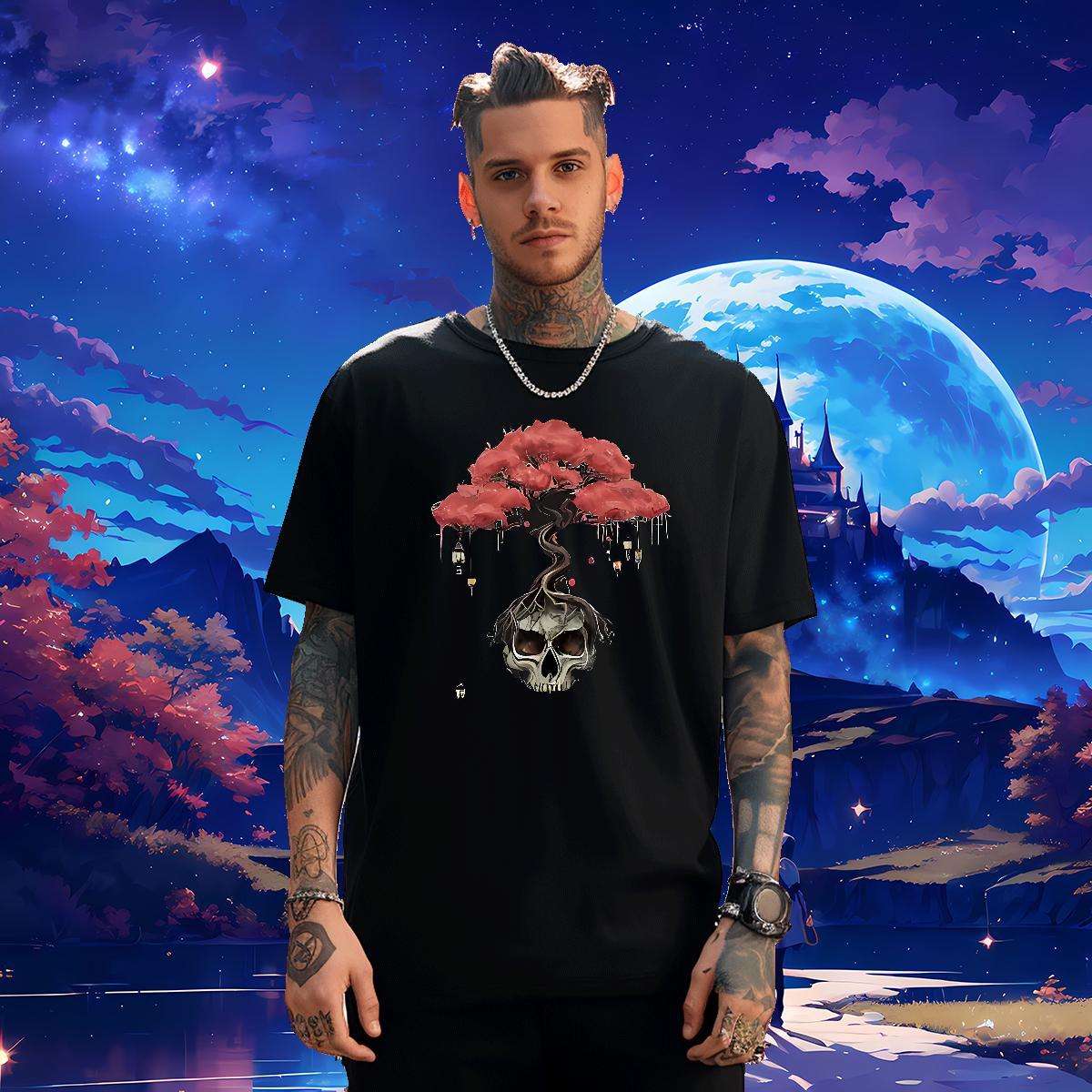 Wholesale Men T Shirts 230g Pure Cotton tree Hip Hop Oversized 3XL 4XL Breathable Short Sleeve Tshirt for Man Woman DIY Tops Shirt