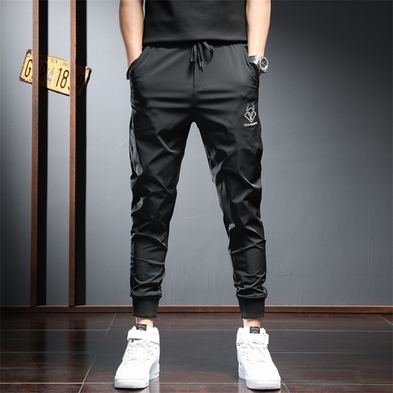 Mens Black Sport Jogging Pants Summer Lightweight Fashion Casual Embroidery Slim Fit Elastic Waist Drawstring Joggers Trousers 240822