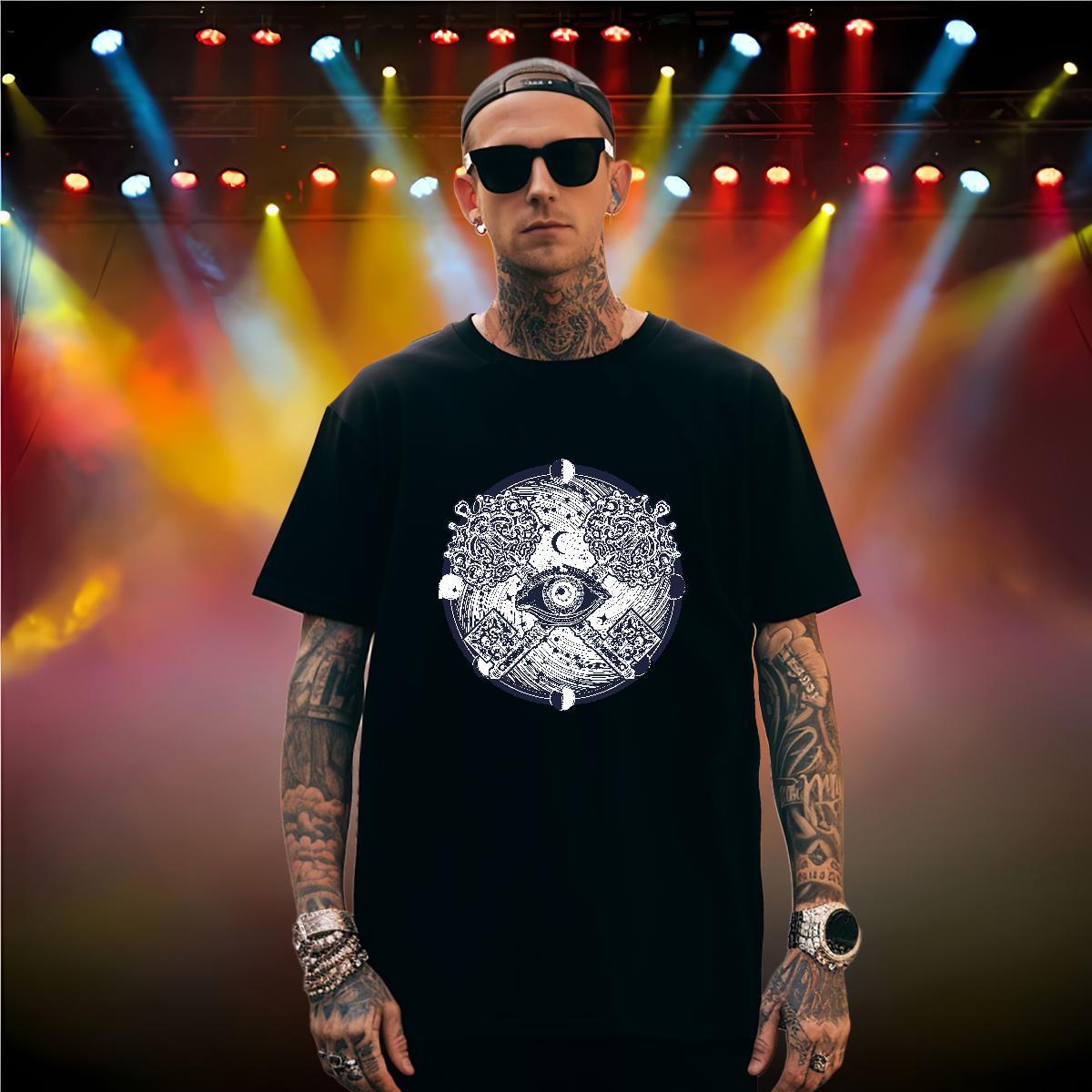 Loose T shirt 230g Pure Cotton eye of the devil Casual Asian Size O Neck Short Sleeves Men Tees Brand Tshirts