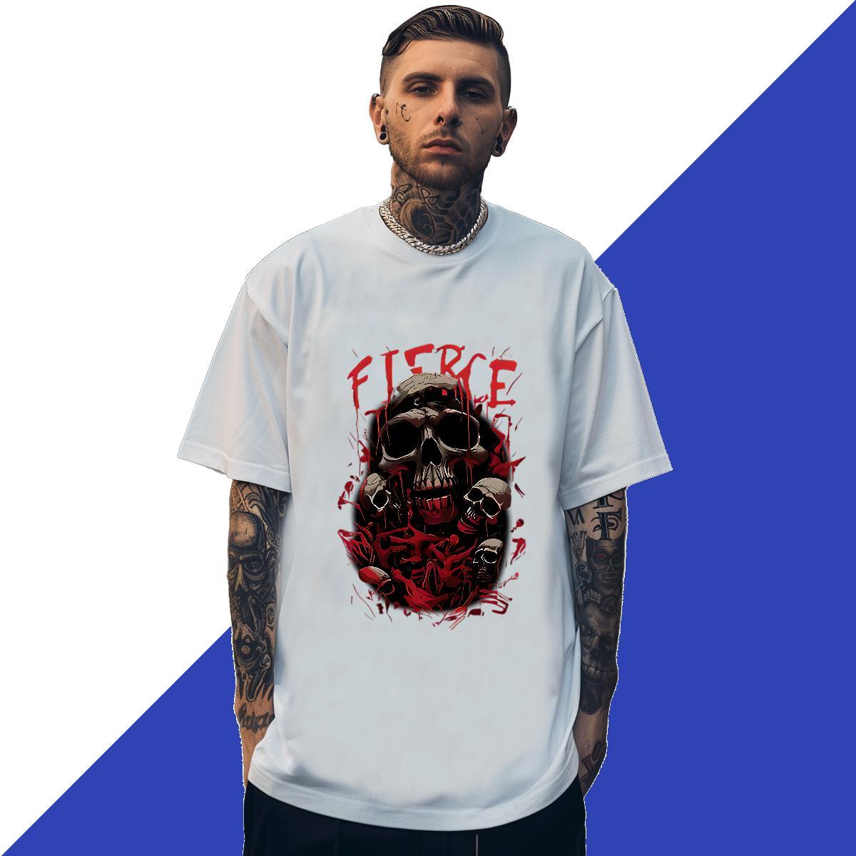 Unisex T shirt 230g Pure Cotton skull High Street Hip Hop Asian Size Crew Neck Couples T Shirts Brand Polos