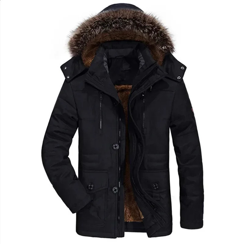 Winter wool park mens fashion thick hooded fur collar warm jacket casual snow medium long cold 240822