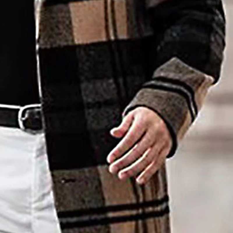 Men Casual Plaid Woolen Overcoat Autumn Winter New Mid Length Loose Comfortable Elegant Fashionable Versatile Woolen Overcoat XJ250809