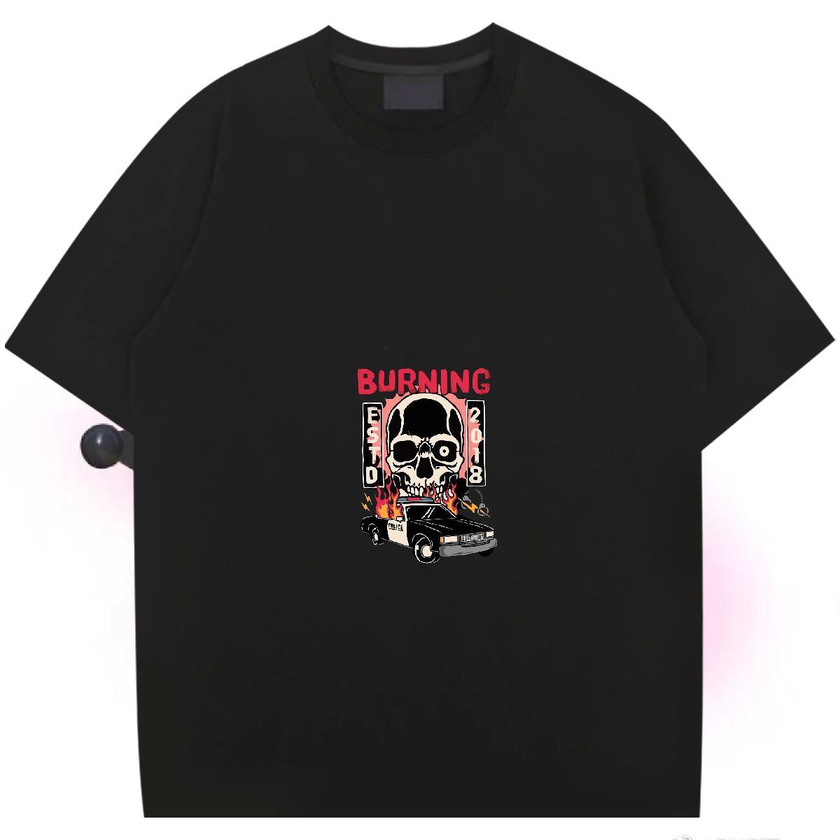 High Quality Mens T Shirts 230g 100% Cotton skull Daily Outfit Cartoon Printing L-4XL Crew Neck Tshirts Fashion Designer Tops Tees