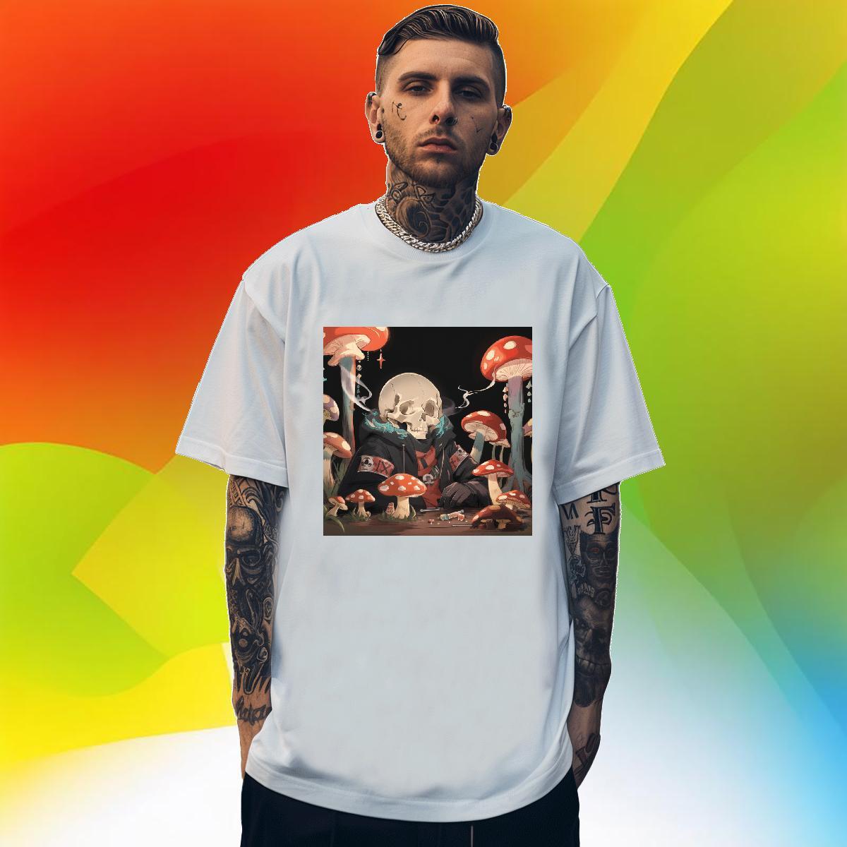 Loose Man T Shirts 230g Cotton skull Beach DIY Breathable Short Sleeve Men Tshirts Fashion Casual Tops Shirt