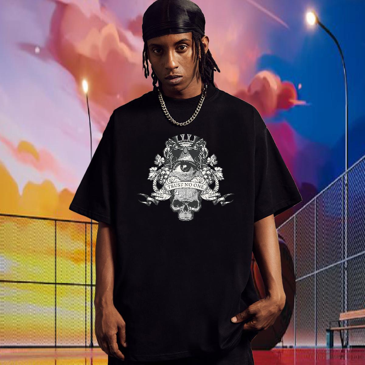 Wholesale T Shirts Men 100% Cotton 230g eye of the devil Casual Beach Floral Print Short Sleeve O-Neck Couples T Shirts DIY Top Tees