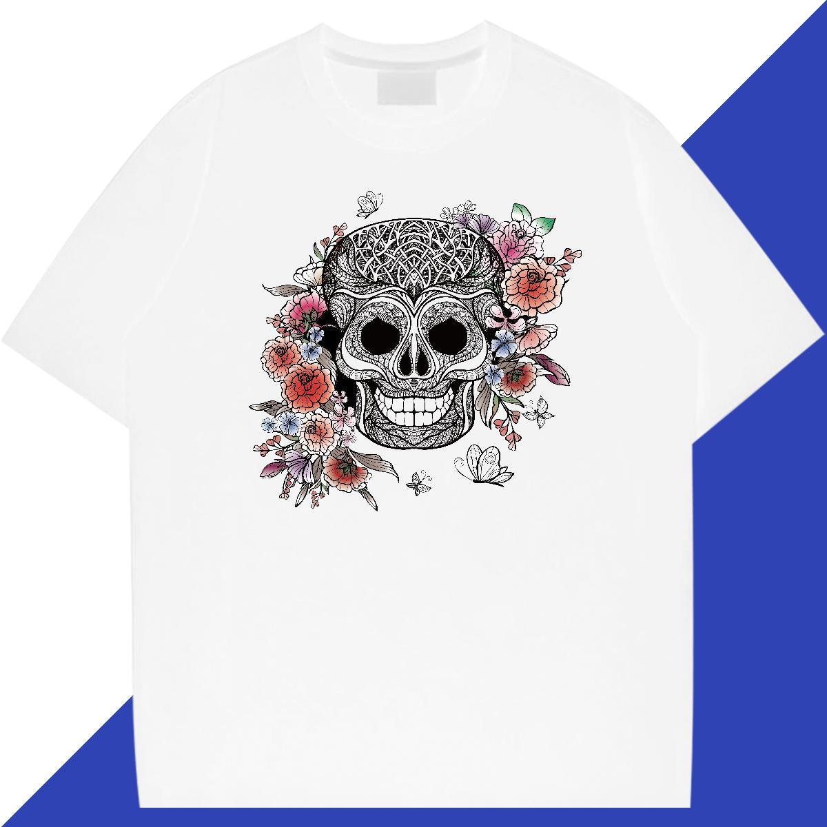 Cool T-Shirts for Men 100% Cotton 230g flower Outdoor DIY Short Sleeve O-Neck Couples T Shirts Fashion Tops