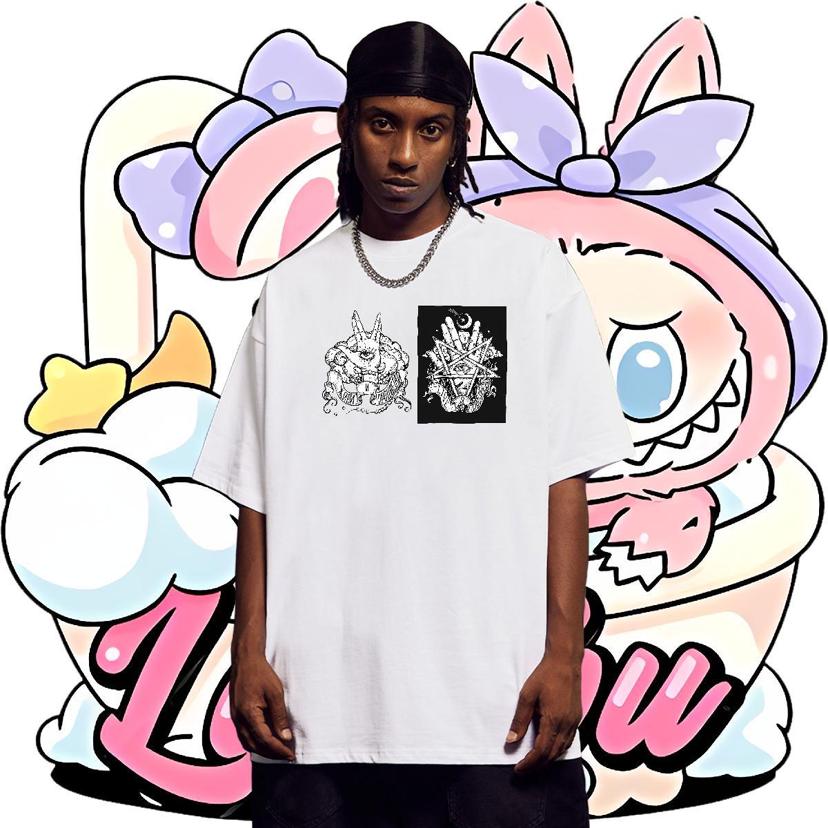 Soft Man T Shirts 230g Cotton eye of the devil Casual Daily Wear Black White Breathable Tshirt for Man Woman 2024 Summer Tops