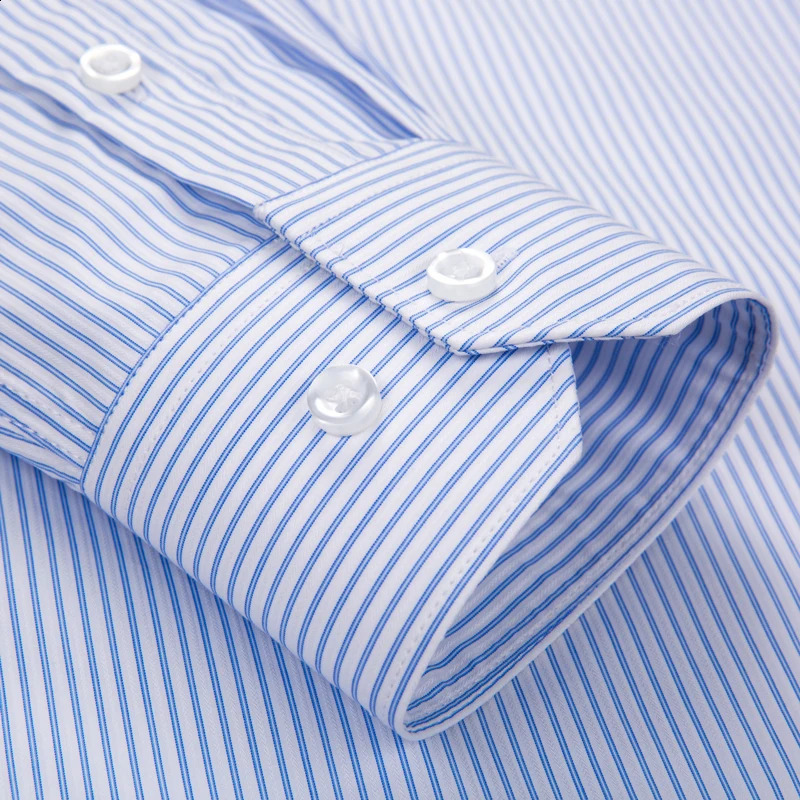 Mens Classic 100% Cotton Non Iron Shirts Single Patch Pocket Long Sleeve Standard-fit Formal Business Plaid Striped Dress Shirt 240822