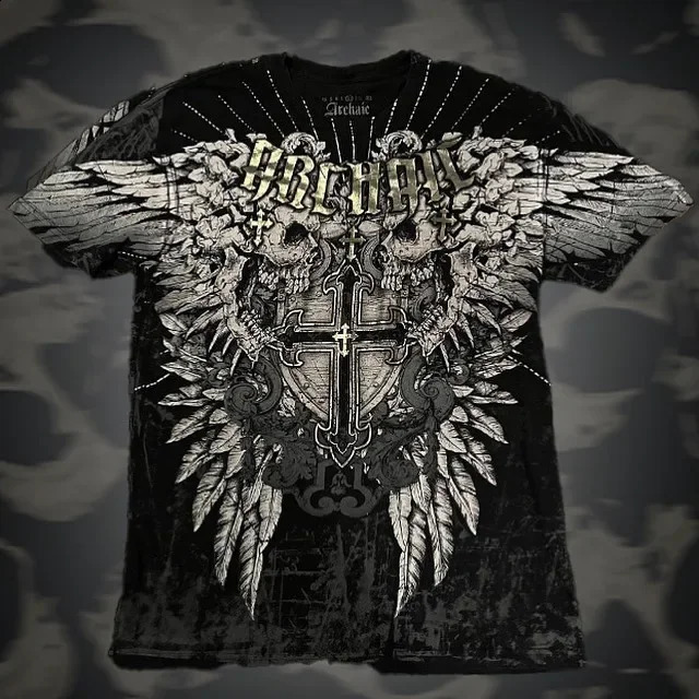 Gothic hiphop dark skull letter printed oversized Tshirt short sleeved mens Y2K Harajuku punk rock retro American streetwear 240822