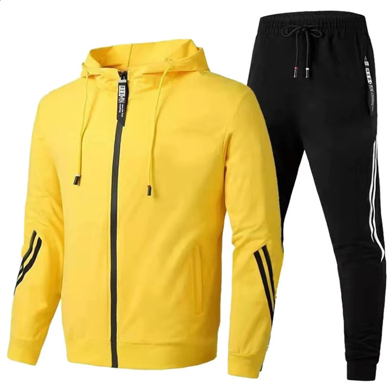Mens autumn and winter sportswear casual outdoor zipper jacket sports pants jogging set mens wool hooded sweatshirt 240822