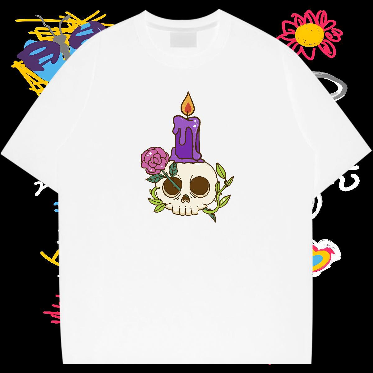 Wholesale T shirt 230g Pure Cotton skull Street Casual Custom Printing Breathable Men Tops Tees DIY Customized Tops Shirt