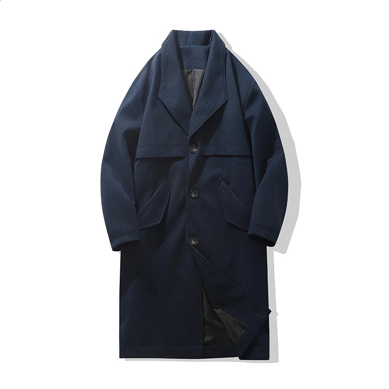Autumn Korean style Unique twill pattern woolen trench men casual loose long section Windbreaker for men coat jacket M-3XL 240822
