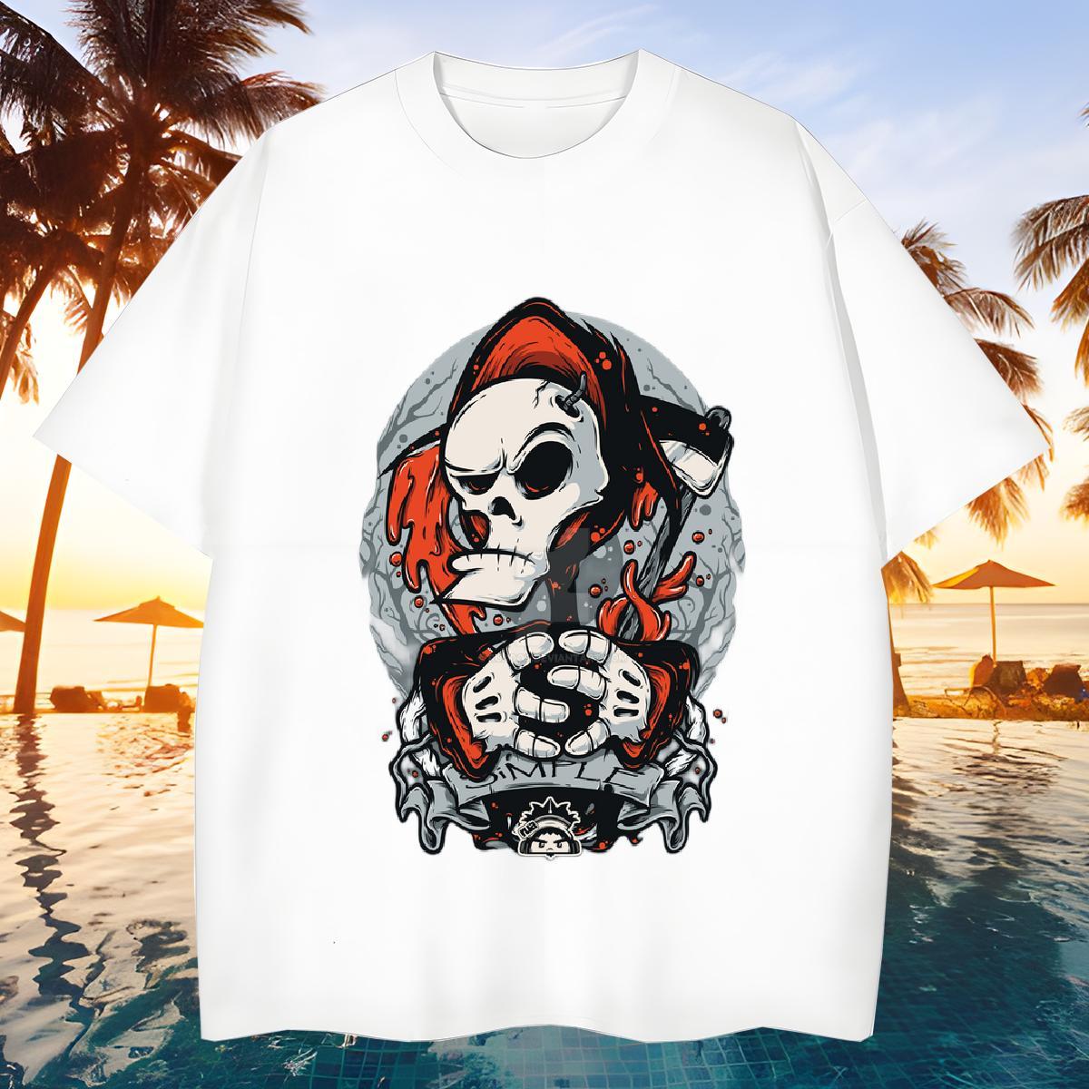 Cool Men T Shirts 230g 100% Cotton skull Spring Summer Custom Printed Breathable Short Sleeve Men Clothes T-Shirt Classic Casual Polos