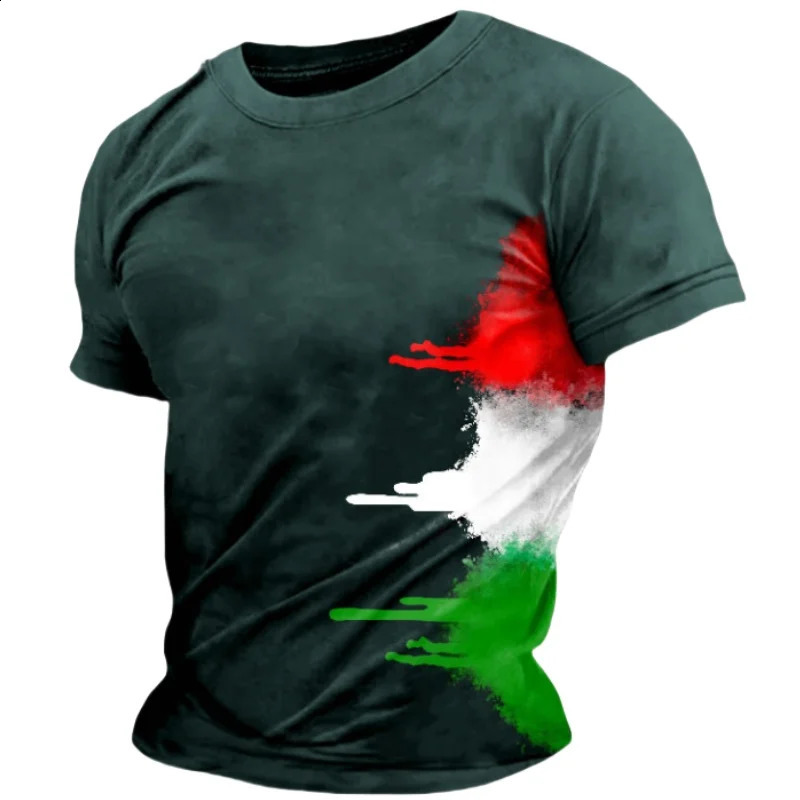 Summer casual Italian flag printed mens Tshirt polyester Oneck short sleeved solid color breathable top clothing 3XL 240822