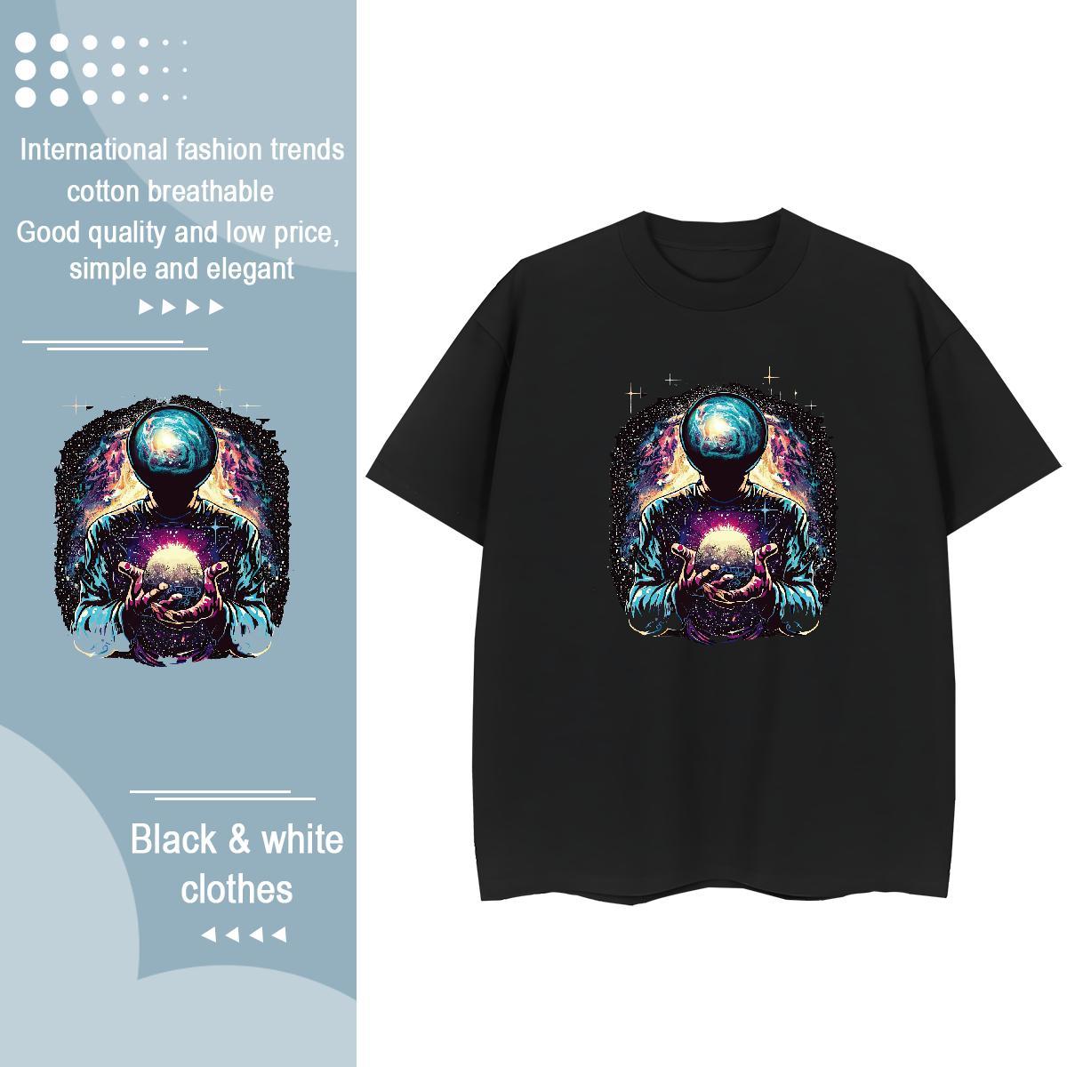 Lady Couples T Shirts 230g Pure Cotton universe Daily Wear Women T Shirts Breathable Crew Neck Anime Print Clothes Shirt