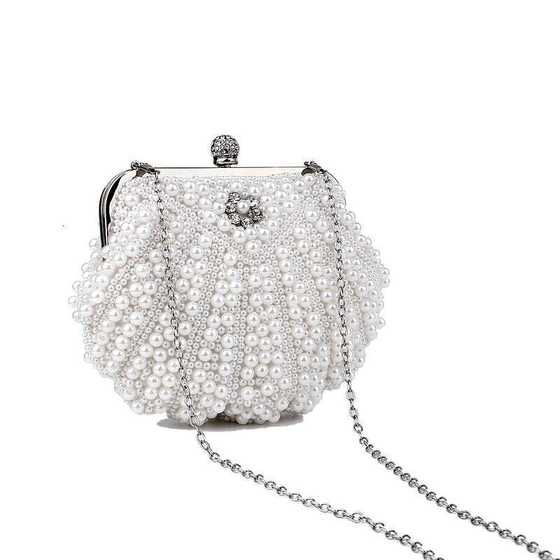 Shell Pearl Evening Beading Metal Clutch Bags With Chain Prom Wedding Bridal Handbags Purse
