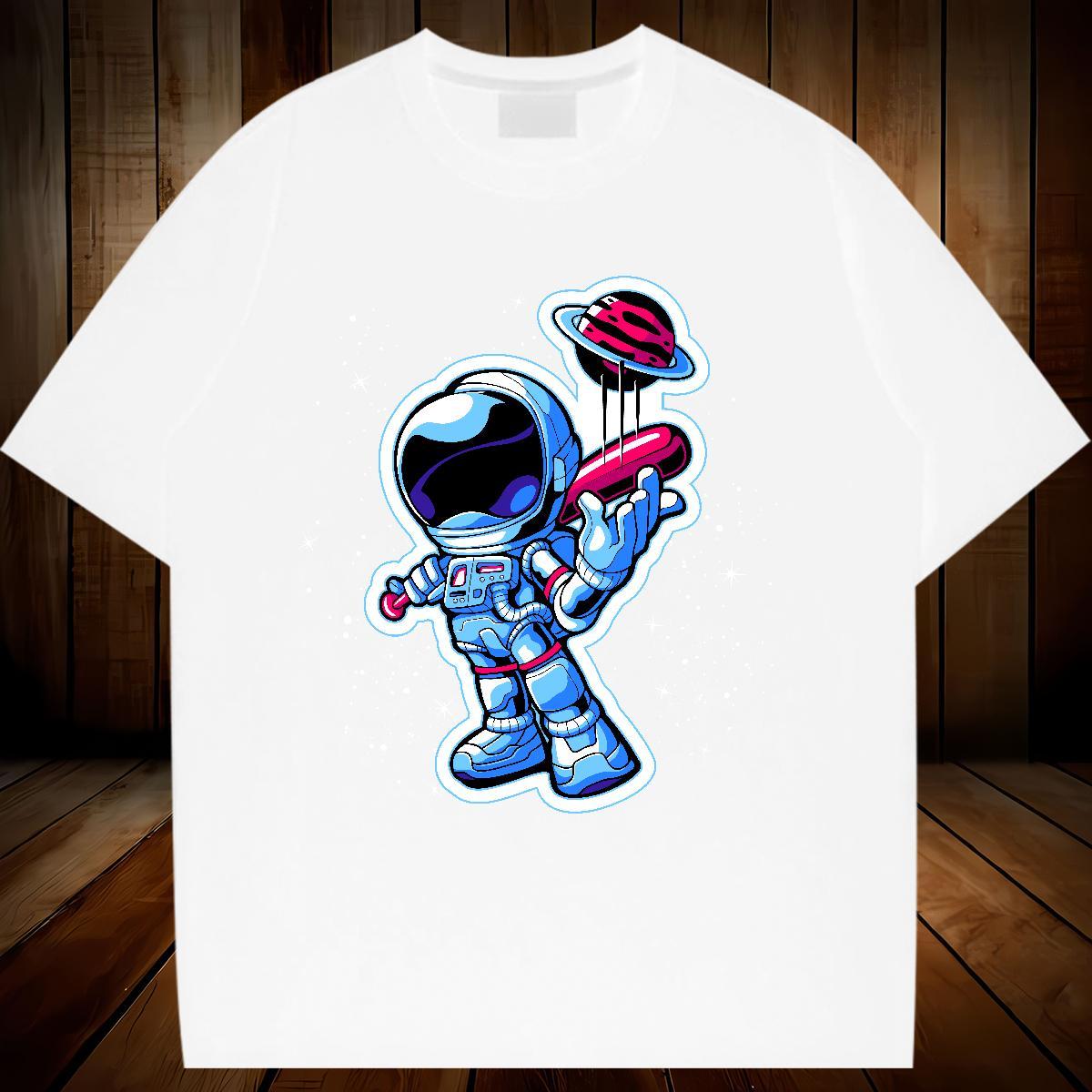 Soft Women Tshirts 230g Cotton cosmonaut Casual Sport T Shirts Women Short Sleeve O-Neck Custom Cartoon Top Shirts