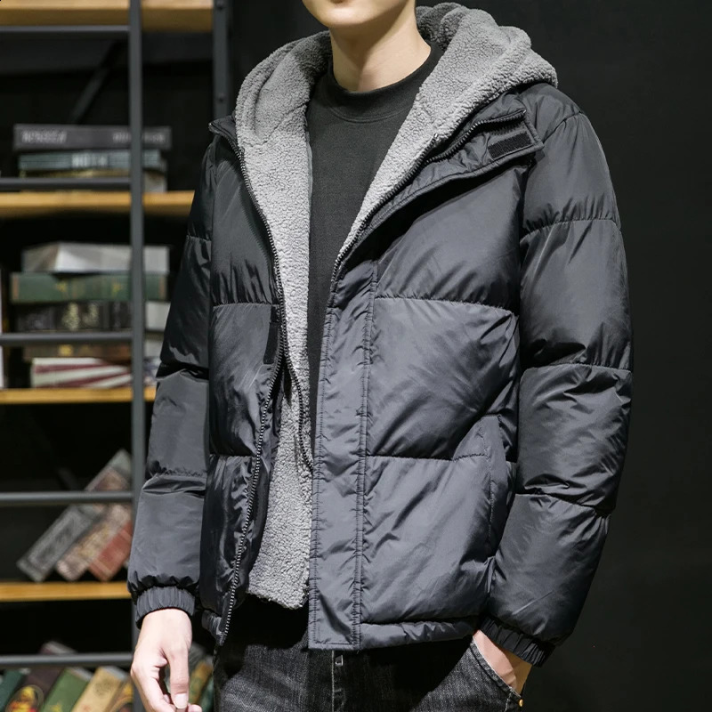 Thick warm cotton hooded Parka mens winter outdoor windproof jacket highquality and fashionable black clothing 240822