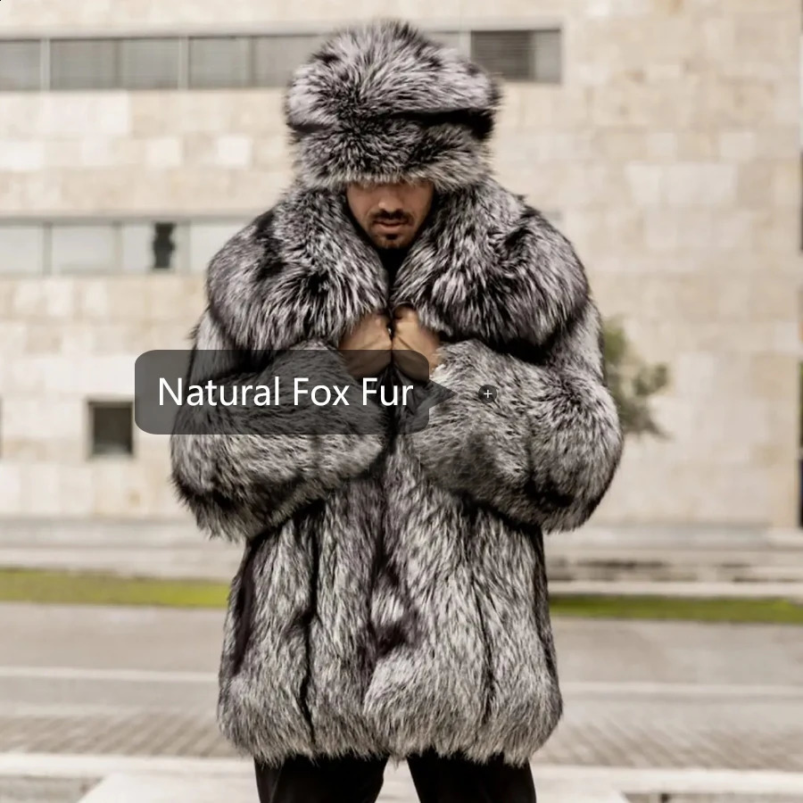 Mens Fur Coats Real Fox Fur Coats Long Winter Jacket For Man Clothes Fashion Arrival 240823