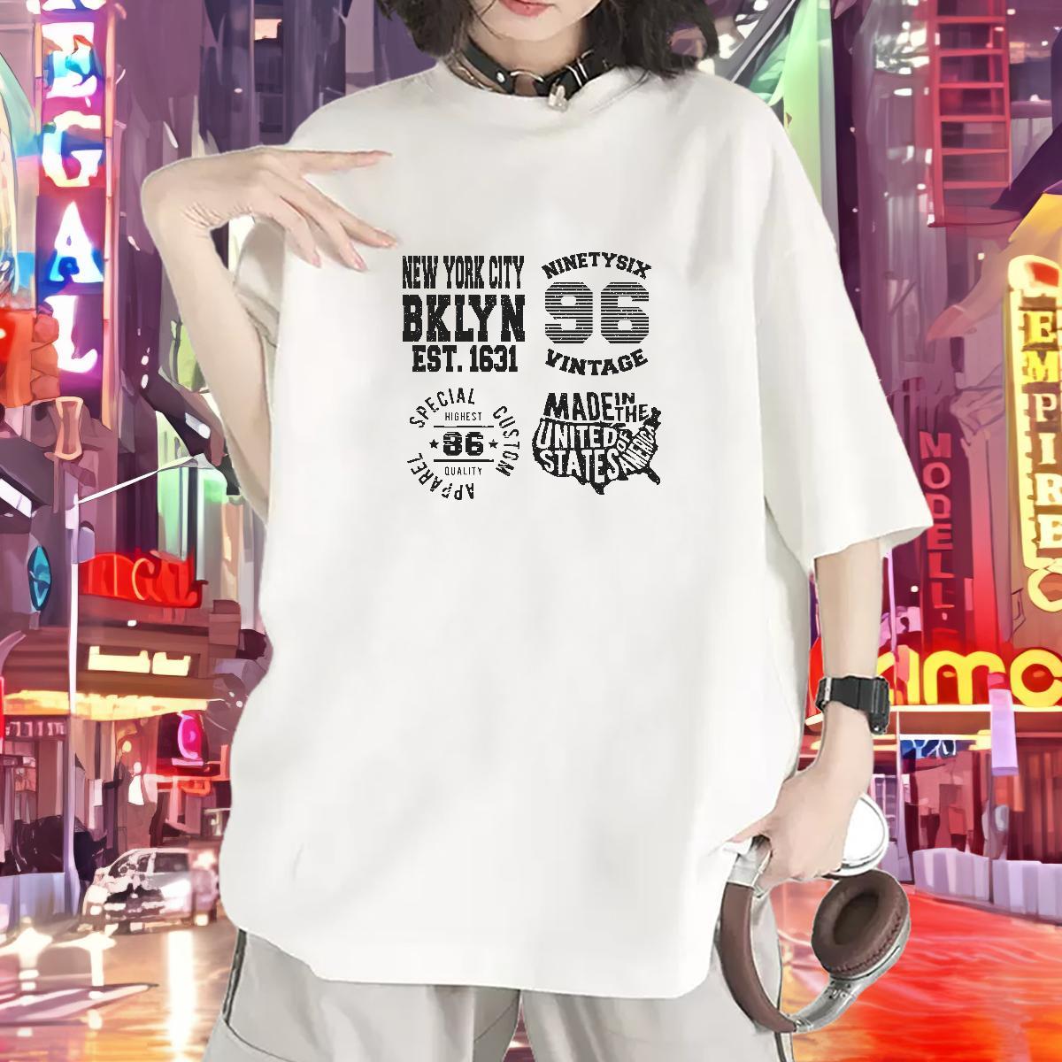 Unisex Couples T Shirts 230g 100% Cotton letter Casual T-Shirts for Women Comfortable DIY Anime Tops Shirt