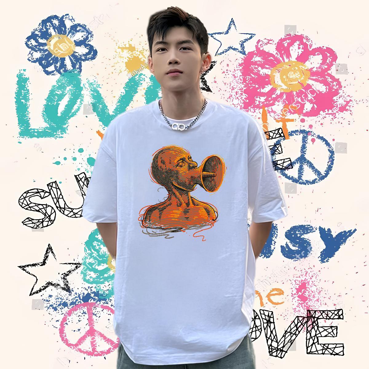 Popular Man T Shirts 100% Cotton 230g ET High Street Hip Hop Floral Print Breathable Short Sleeve Men Tops Tees Classic Polos