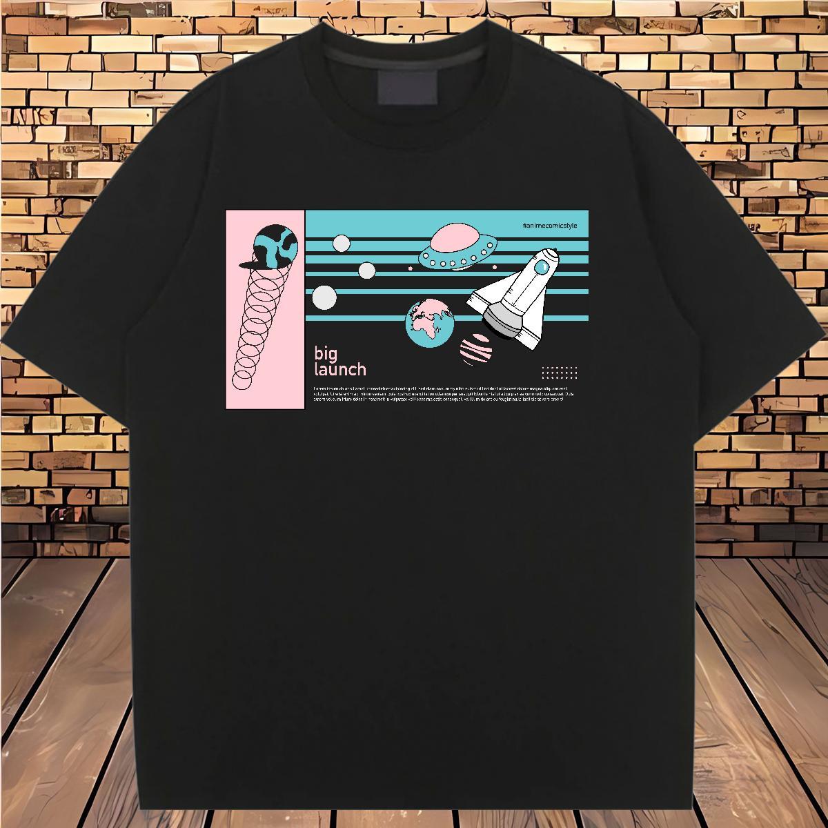 Nice Unisex Tshirts 100% Cotton 230g planet Street Wear T-Shirts Breathable Crew Neck Cartoon Printing L-4XL Tees Shirts