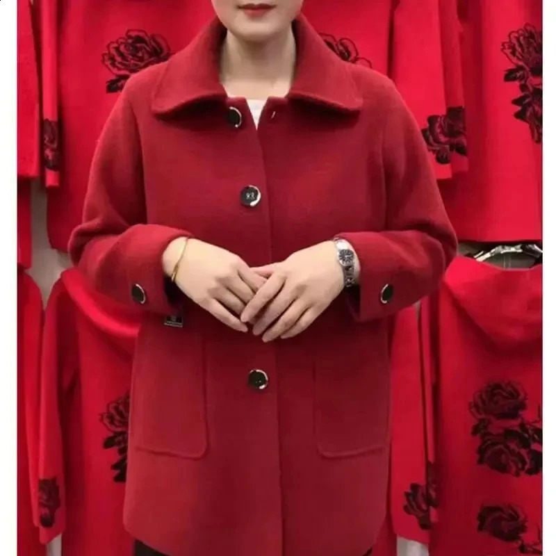 5XL High End Large Size Women Double-sided Cashmere Woolen Coat Autumn Middle Aged Female Korean Loose Mid-Long Wool Outwear 240822