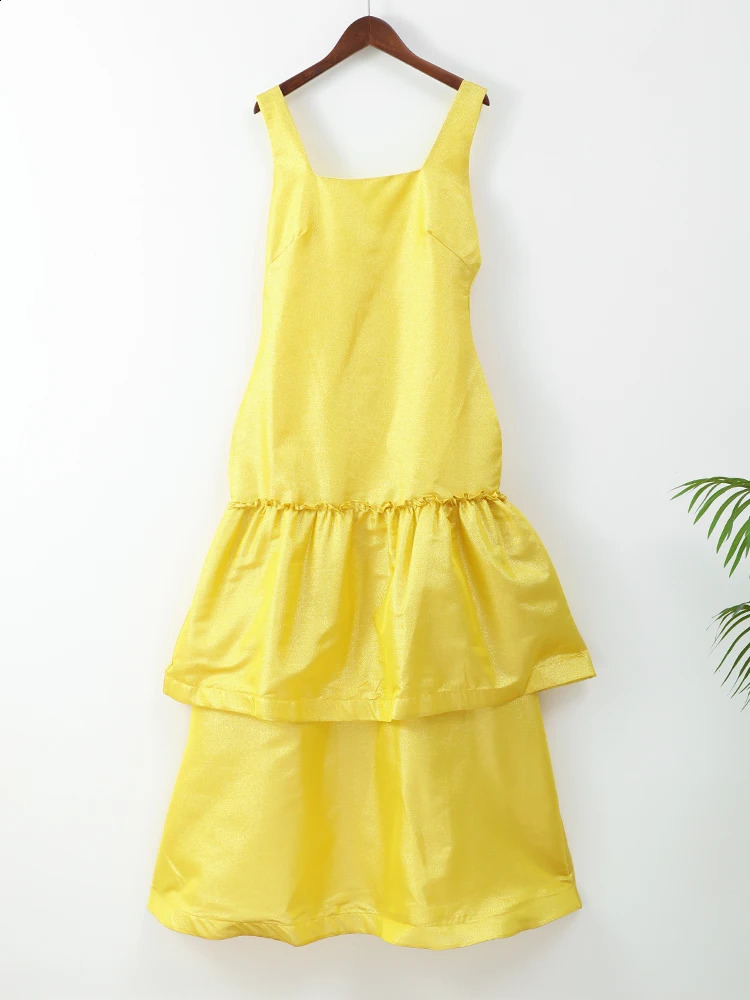 Fashion Sexy Layered Ruffled Women Dress Chic Square Collar Sleeveless Robes Summer Female Party Club Evening Dresses