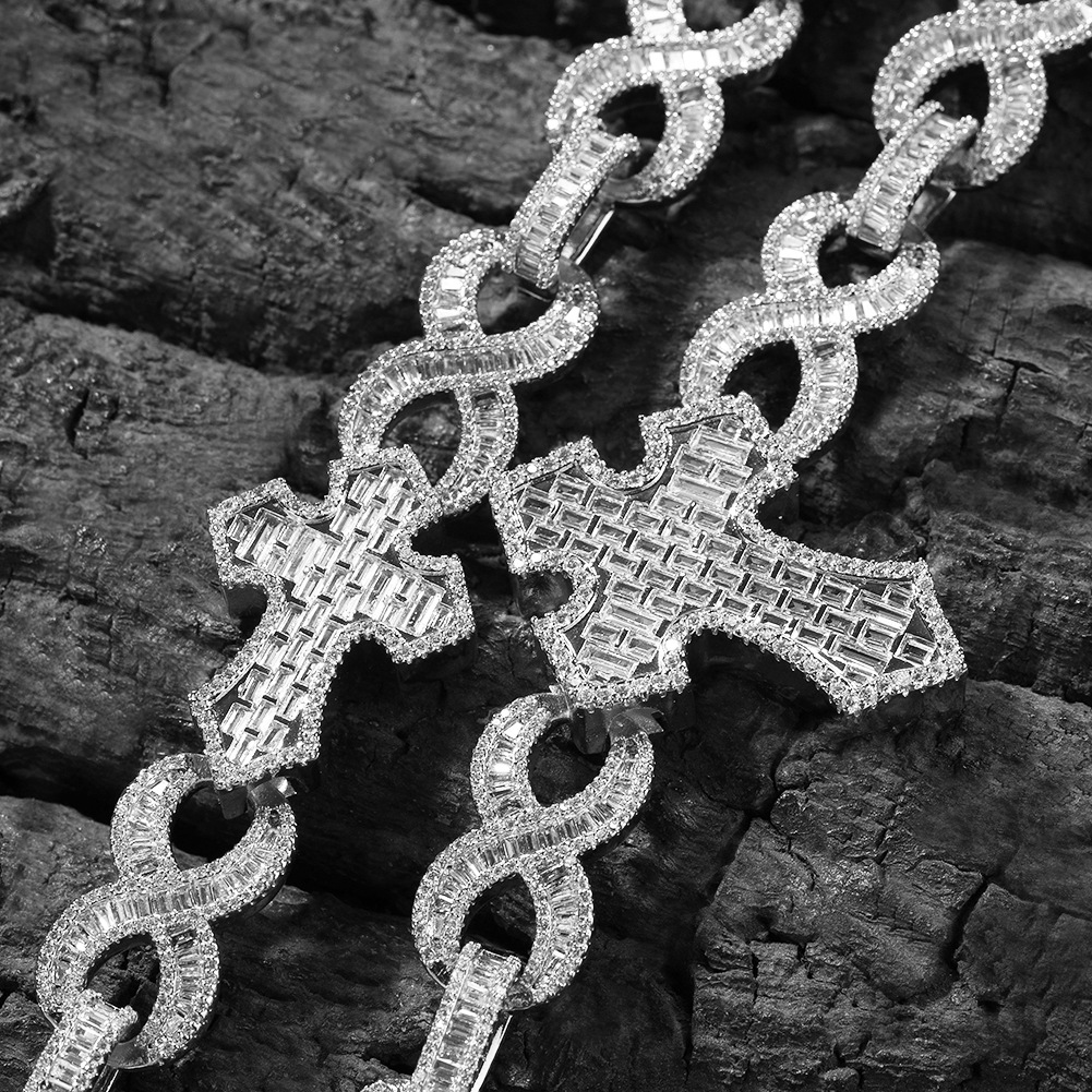 Hip Hop 8 Shape Infinite Cross Cuban Chain Necklace Bracelets 5A Zircon Mens Jewelry