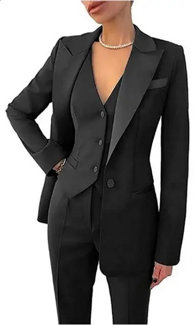 Black 3piece womens set fashion jacket wedding evening dress party business tight pants formal office