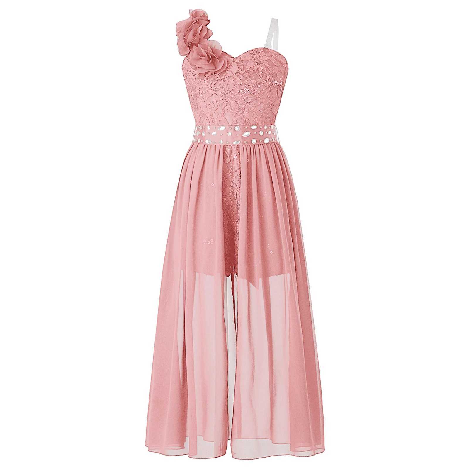 Childrens Girl Sleeveless Lace Maxi Dress Shining Diamond Bridal Maid Birthday Wedding Party Formal Dance jumpsuit Dress W240823