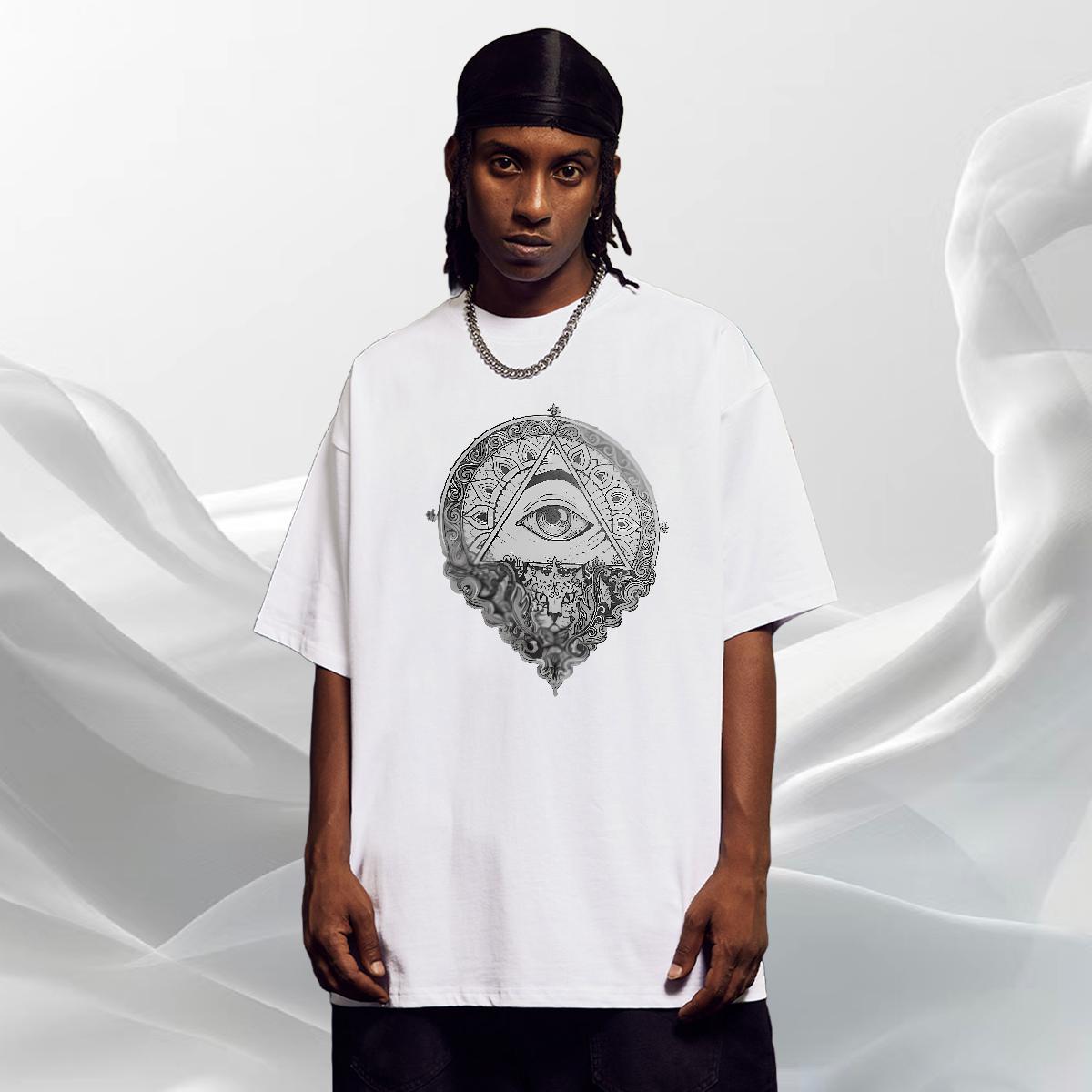 Designer T-Shirts 230g Cotton eye of the devil Street wear Hip Hop Customized O-Neck Short Sleeve Men Tshirts Classic Wear