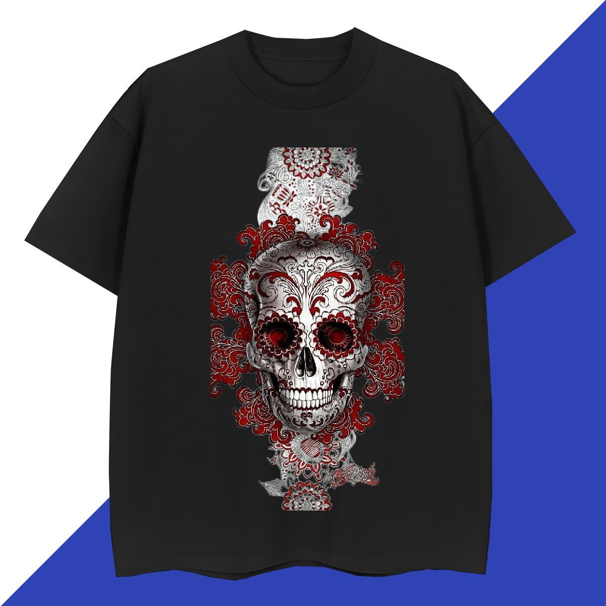 Wholesale T-Shirts 100% Cotton 230g skull Street wear Hip Hop Custom Printed Crew Neck Breathable Tshirt for Man Woman Casual New Polos