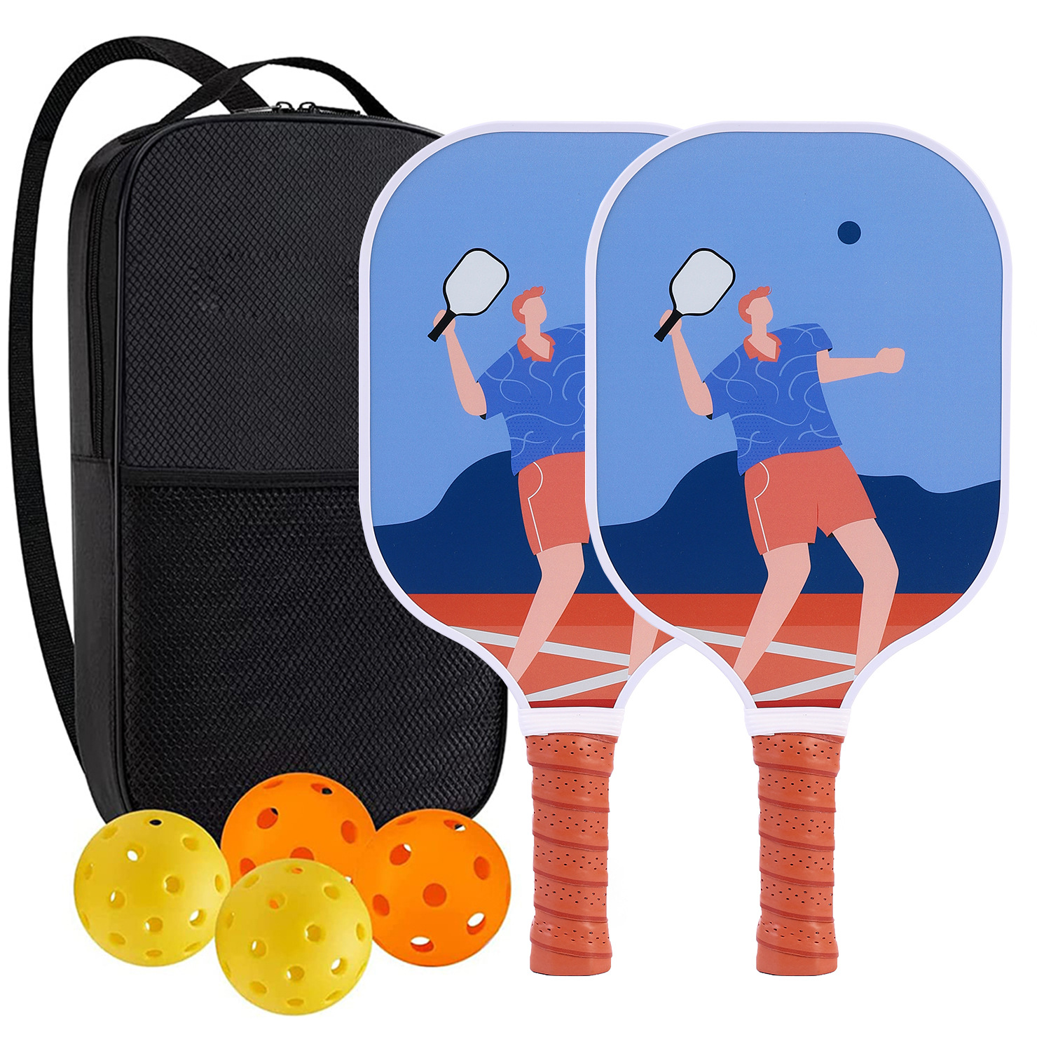 High-Performance Fiberglass Pickleball Paddle for Competitive Outdoors Games 2 Paddle & 4 ball & 1 bag 9970
