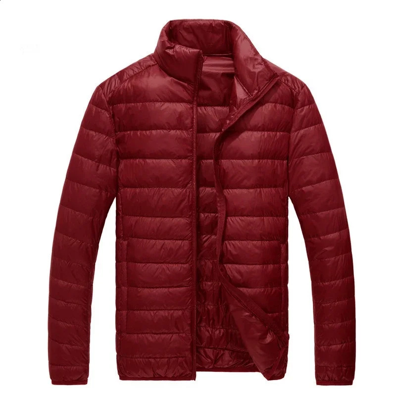 Autumn highend white duck down jacket thin fashion solid color ultrathin casual stand collar mens w240822